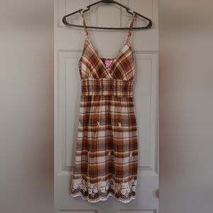 She's Cool Women's Plaid Summer Dress - Cute Embroidery Details - Size SMALL